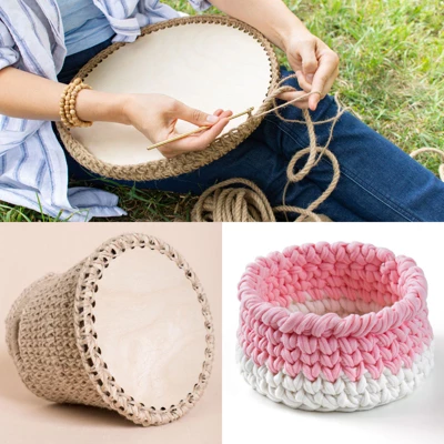 Unique Bargains Wood DIY Bag Weaving Knitting Round Crochet Basket Base 5.5 Inch 2 Pcs - Image 3