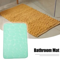 Unique Bargains Bathroom Rugs Polyester Bath Mat Machine Washable Green Cobblestone Pattern 23.62"x15.75"