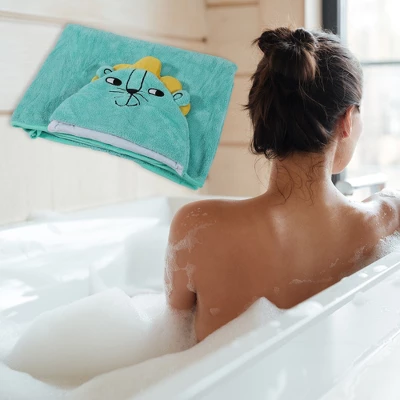 Unique Bargains Soft Absorbent Coral Fleece Hooded Towel For Bathroom Classic Design 53"x31" Light Green 1 Pc