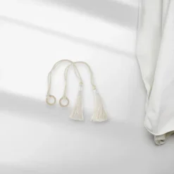 Unique Bargains Curtain Tiebacks Wooden Tassel Cotton Linen Beige 2 Pcs