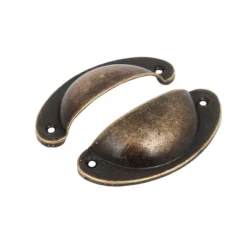 Unique Bargains Drawer Iron Antique Style Shell Cup Pull Handles 3.2"x1.4"x0.7" Bronze Tone 12pcs