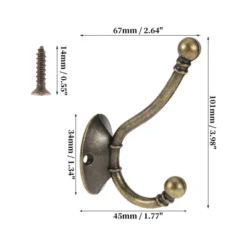 Unique Bargains Vintage Clothes Hooks 3.98"x1.34"x2.64" Bronze Tone 4 Pcs