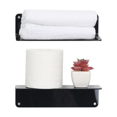 Unique Bargains Bathroom Bedroom Kitchen Acrylic Wall Floating Shelves 9" X 4" 3 Pcs - Image 2