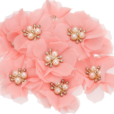 Unique Bargains Rhinestone Pearl Chiffon Flower For DIY Craft Wedding Party 10 Pcs - Image 13