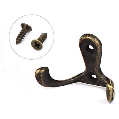 Unique Bargains Wall Mounted Clothes Coat Hat Metal Vintage Style Double Hooks Bronze Tone 5 Pcs - Image 3