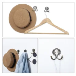 Unique Bargains Towel Wall Bathroom Metal Dual Robe Hooks Bronze Tone 5 Pcs