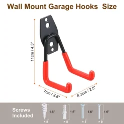 Unique Bargains Garden Garage Small Wall Mount Hooks Black Red 4 Pcs
