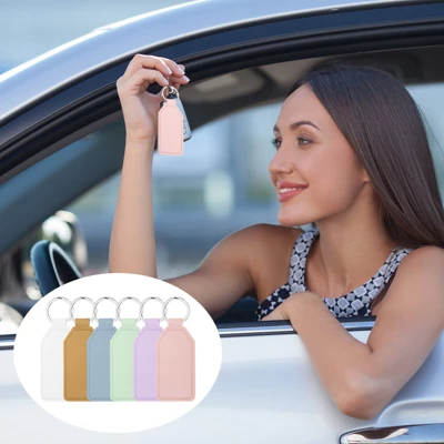 Unique Bargains PU Leather Keychain Blank With Key Rings For DIY Laser Engraving 4 Pcs - Image 5