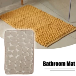 Unique Bargains Cobblestone Pattern Bathroom Rugs Polyester Bath Mat Machine Washable Beige 80x50cm