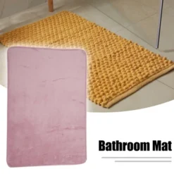 Unique Bargains Solid Color Pattern Bathroom Rugs Polyester Bath Mat Machine Washable Pink 90x60cm