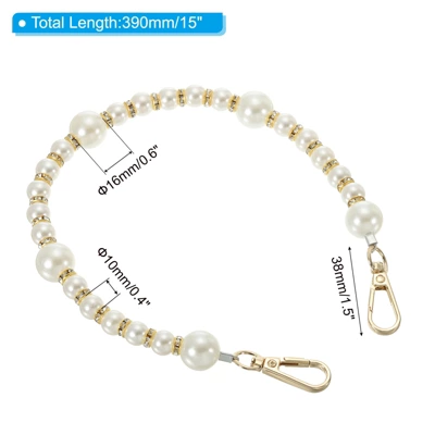 Unique Bargains Zinc Alloy Imitation Pearl Bead Purse Handbag Chain Strap Clutch 15" Light Gold