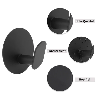 Unique Bargains Round Adhesive Hooks Black 2 Pcs