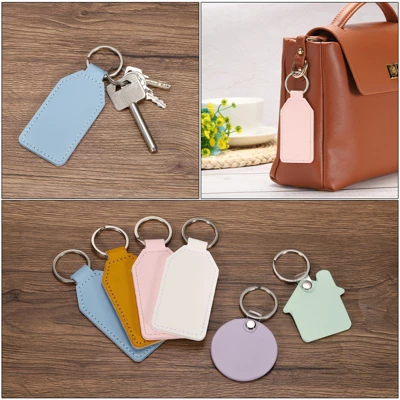 Unique Bargains PU Leather Keychain Blank With Key Rings For DIY Laser Engraving 4 Pcs - Image 4
