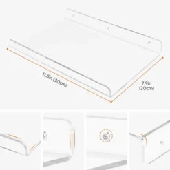 Unique Bargains Acrylic Waterproof Bathroom Floating Shelf 11.8 X 7.9 X 2 Inch Clear