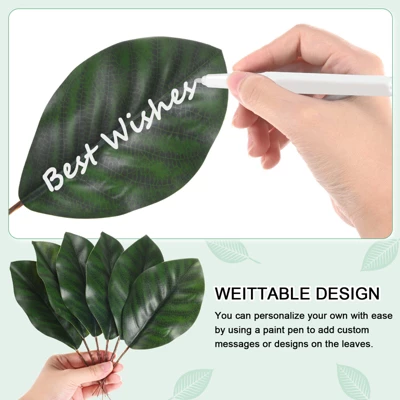 Unique Bargains Durable Fake Leaf Writable Artificial Green Leaf With Stems 20 Pcs - Image 3