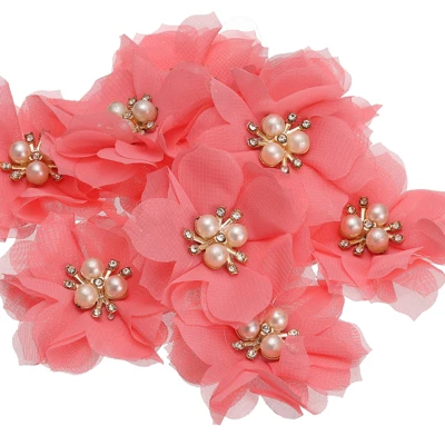 Unique Bargains Rhinestone Pearl Chiffon Flower For DIY Craft Wedding Party 10 Pcs - Image 20