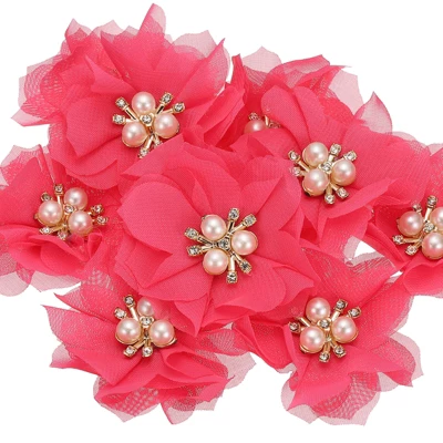 Unique Bargains Rhinestone Pearl Chiffon Flower For DIY Craft Wedding Party 10 Pcs - Image 19