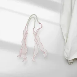 Unique Bargains Curtain Tiebacks Bow & Faux Pearl Ribbon Lace ABS Pink 2 Pcs