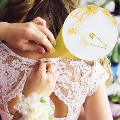 Unique Bargains Clothes Trimming Metal Safety Pins With A Plastic Bag Gold Tone 90 Pcs - Image 2