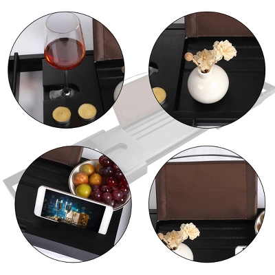 Unique Bargains Bathroom Adjustable Bamboo Bathtub Tray Bath Caddy With Extendable Side Tray 40.2" X 8.9" X 1.6" Black 1 Pc