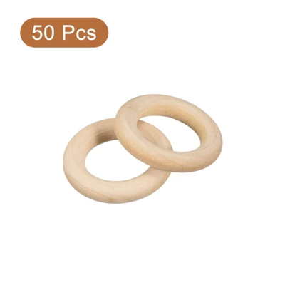 Unique Bargains DIY Crafting Natural Smooth Unfinished Wood Rings 50 Pcs - Image 2