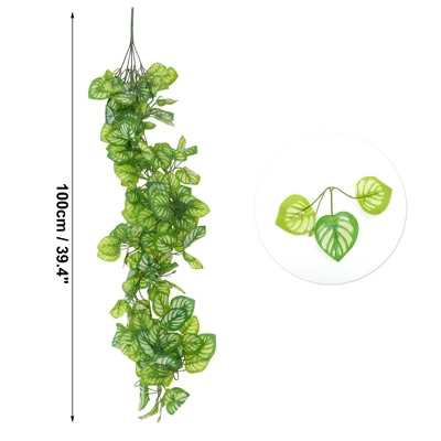 Unique Bargains Fake Vines Faux Greenery Leaves 39.4" Green White 2 Pcs