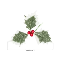 Unique Bargains Festive Lifelike Durable Artificial Holly Berries With Green Leaves 4.5 X 5.7 Inch Red&Green 48 Pcs