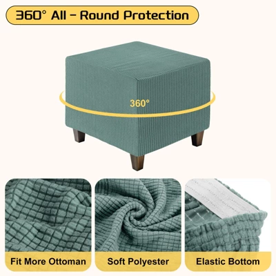 Unique Bargains Square Jacquard Ottoman Slipcover With Elastic Bottom For Furniture Protector - Image 2