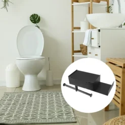 Unique Bargains Wall Mount For Bathroom Toilet Kitchen With Shelf Double Roll Toilet Paper Holder Black 1 Pcs