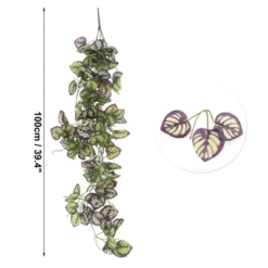 Unique Bargains Fake Vines Faux Greenery Leaves 39.4" Green Purple 2 Pcs