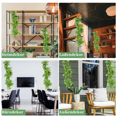 Unique Bargains Fake Vines Faux Greenery Leaves 39.4" Green White 2 Pcs - Image 5