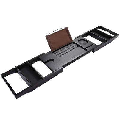 Unique Bargains Bathroom Adjustable Bamboo Bathtub Tray Bath Caddy With Extendable Side Tray 40.2" X 8.9" X 1.6" Black 1 Pc - Image 2
