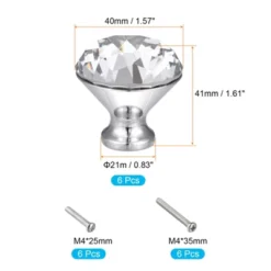 Unique Bargains DIY Furniture Cabinet Zinc Alloy Crystal Pull Knob 6 Pcs