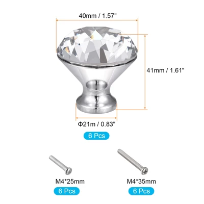 Unique Bargains DIY Furniture Cabinet Zinc Alloy Crystal Pull Knob 6 Pcs