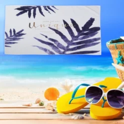 Unique Bargains Soft Absorbent Beach Towel Classic Design White Purple 55"x28" For Beach 1 Pcs