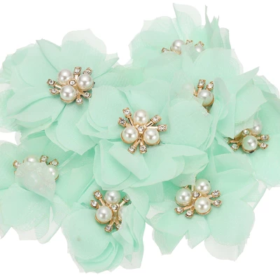 Unique Bargains Rhinestone Pearl Chiffon Flower For DIY Craft Wedding Party 10 Pcs - Image 12