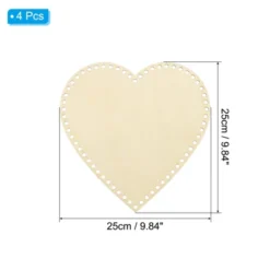 Unique Bargains Blank Wood DIY Craft Home Decoration Heart Crochet Basket Bottom 4 Pcs