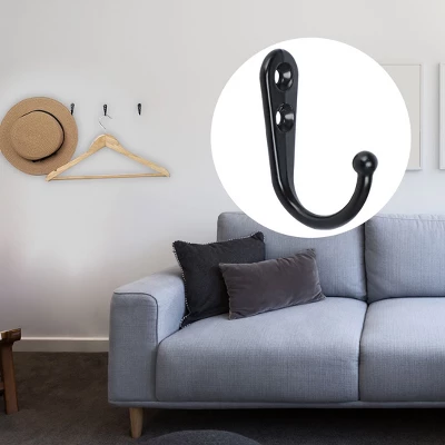 Unique Bargains Bathroom Robe Coat Towel Zinc Alloy Wall Hooks Black 6 Pcs - Image 2