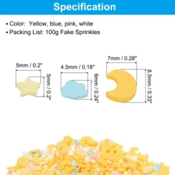 Unique Bargains Star And Moon Shap Mix-colored Faux Clay Sprinkles Yellow&Blue&Pink&White 100g