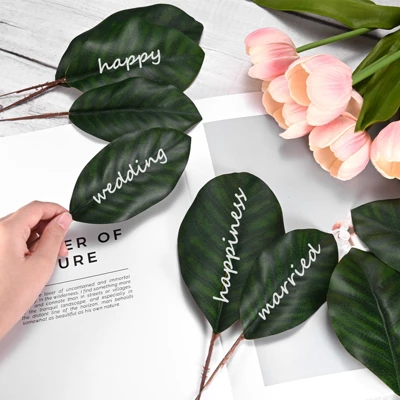 Unique Bargains Durable Fake Leaf Writable Artificial Green Leaf With Stems 20 Pcs - Image 4