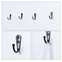 Unique Bargains Bathroom Robe Coat Towel Zinc Alloy Wall Hooks Black 6 Pcs