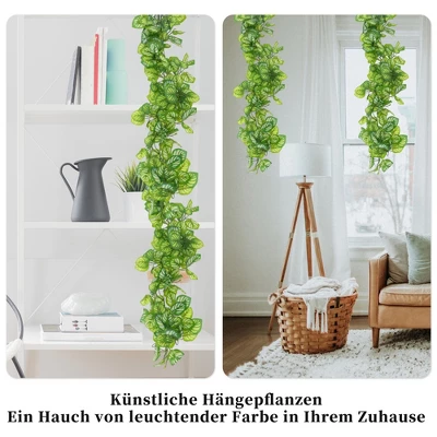 Unique Bargains Fake Vines Faux Greenery Leaves 39.4" Green White 2 Pcs - Image 4