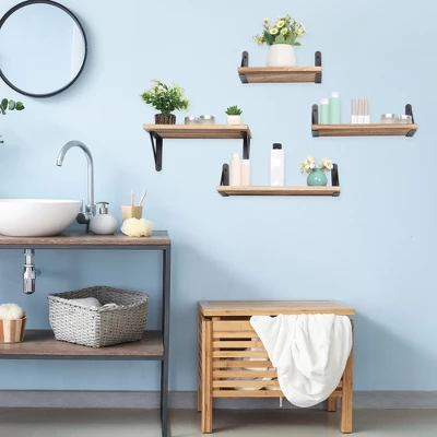 Unique Bargains Wooden Floating Wall-Mounted Shelves For Bathroom Bedroom 4 Pcs - Image 4