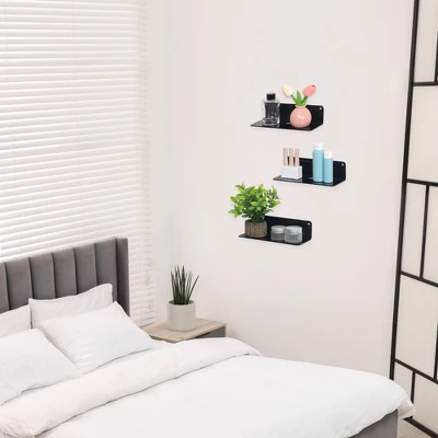 Unique Bargains Bathroom Bedroom Kitchen Acrylic Wall Floating Shelves 9" X 4" 3 Pcs - Image 4