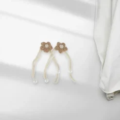 Unique Bargains Curtain Tiebacks Crochet Flower Pin-on Cotton Linen Coffee Color 2 Pcs