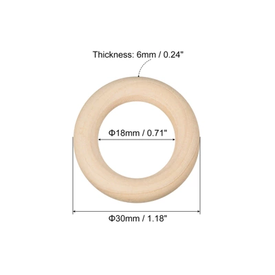 Unique Bargains DIY Crafting Natural Smooth Unfinished Wood Rings 50 Pcs