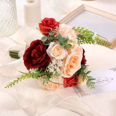 Unique Bargains Wedding Artificial Bouquet Multicolor Artificial Flower 7.9" X 8.3" Multicolor 1 Pc - Image 3