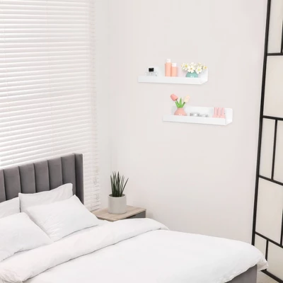 Unique Bargains Bathroom Bedroom Living Room Kitchen Room Acrylic Wall Display Shelf White - Image 4