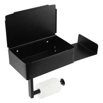 Unique Bargains Wall Mount With Phone Shelf For Kitchen Bathroom Toilet Paper Holder Black 1Pcs - Image 4