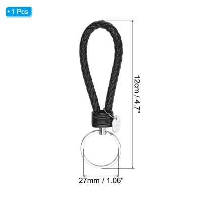 Unique Bargains Braided PU Leather Keychain With Stainless Steel Key Ring